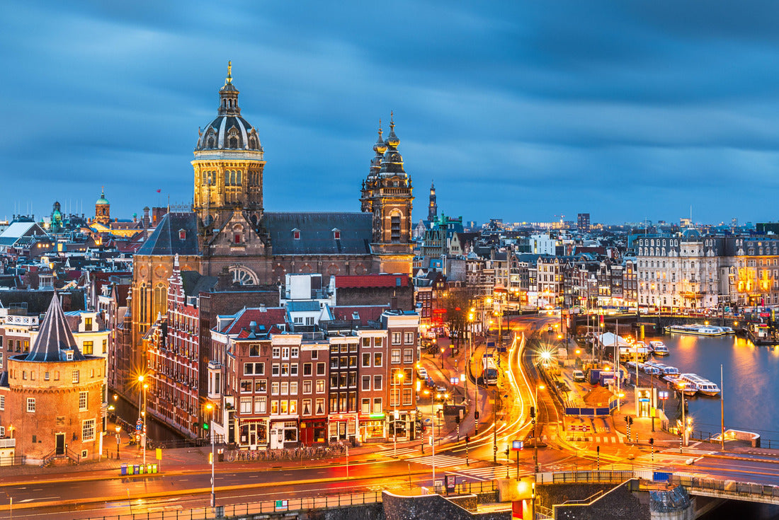 Amsterdam, Netherlands town cityscape over the Old Centre District with Basilica of Saint Nicholas 2000pc Puzzle