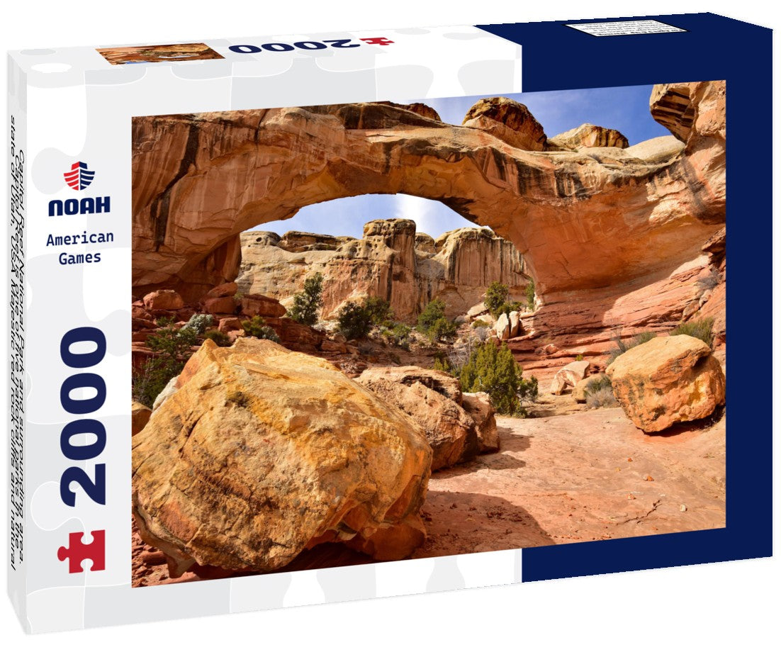 Capitol Reef National Park and surrounding area. Capitol Reef is one of five national parks in the state of Utah, USA Majestic red rock cliffs and natural bridges are common sites in the park 2000pc Puzzle