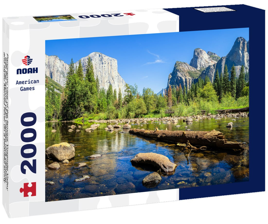 the famous Yosemite Valley with the summit of El Capitan rock climbing and idyllic Merced River on a beautiful sunny day with blue skies in summer, Yosemite 2000pc Puzzle