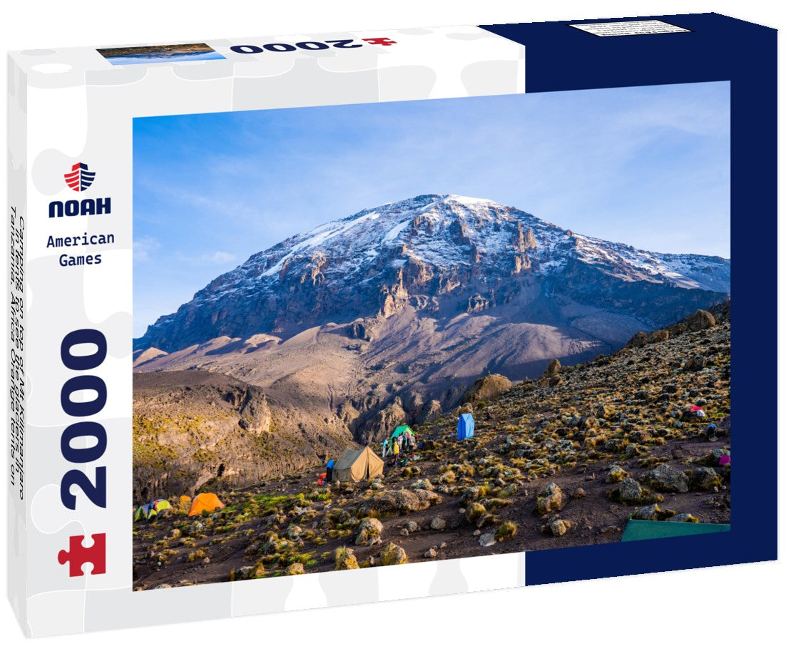 Camping on top of Mt Kilimanjaro in tents to see the glaciers in Tanzania, Africa Orange tents on the way to Uhuru Peak 2000pc Puzzle