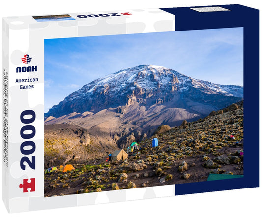 Noah Jigsaw Puzzle Camping on top of Mt Kilimanjaro in tents to see the glaciers in Tanzania, Africa Orange tents on the way to Uhuru Peak 2000 pieces