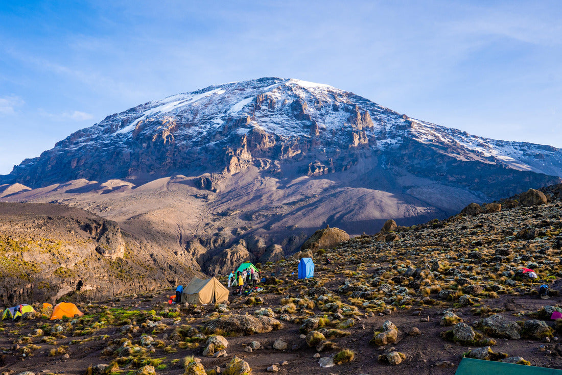 Camping on top of Mt Kilimanjaro in tents to see the glaciers in Tanzania, Africa Orange tents on the way to Uhuru Peak 2000pc Puzzle