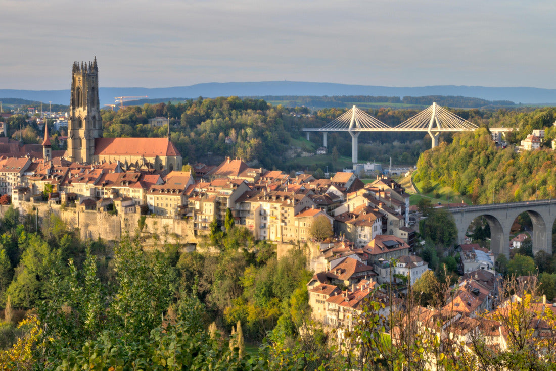 the Cathedral of St. Nicholas, the new Poya and the old Zaehringer Bridge at night, Fribourg, Switzerland 2000pc Puzzle