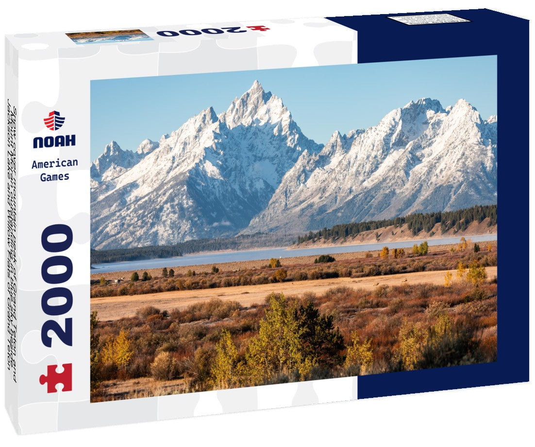 Snow cover mountain peak of Grand Teton and Mount Moran outstanding in blue sky beside Jackson Lake and Willow Flats of Grand Teton National Park, Wyoming, USA 2000pc Puzzle