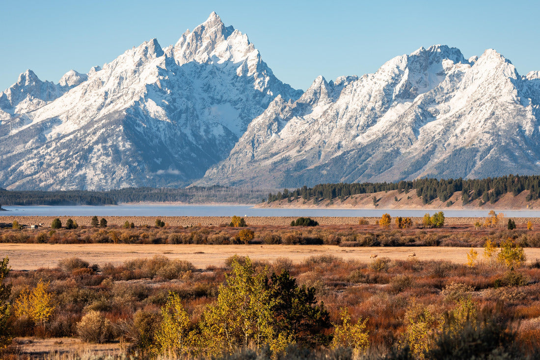 Snow cover mountain peak of Grand Teton and Mount Moran outstanding in blue sky beside Jackson Lake and Willow Flats of Grand Teton National Park, Wyoming, USA 2000pc Puzzle