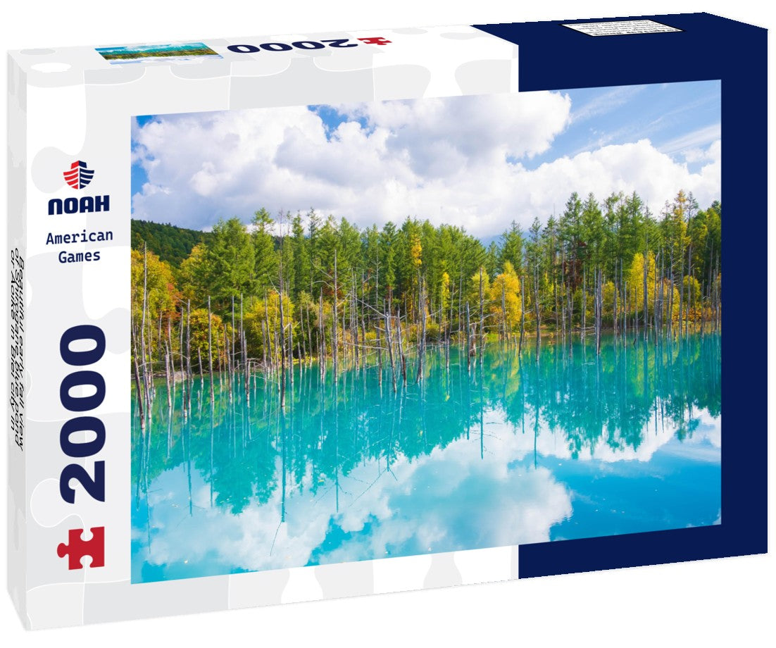 Beautiful early fall view of Shirogane blue pond or Aoike in Biei city in Hokkaido, Japan 2000pc Puzzle