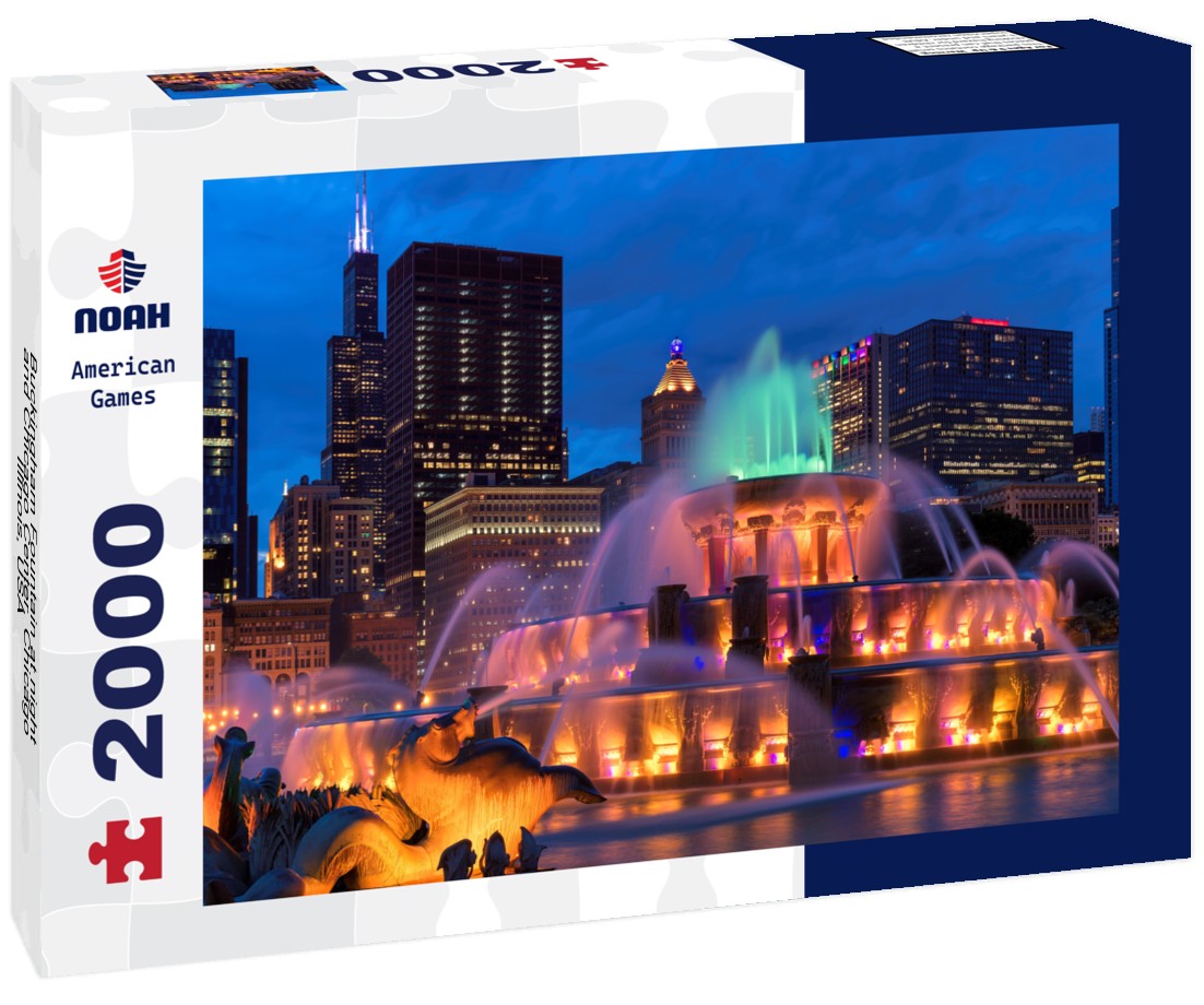 Buckingham Fountain at night and Chicago Center, Chicago, Illinois, USA 2000pc Puzzle