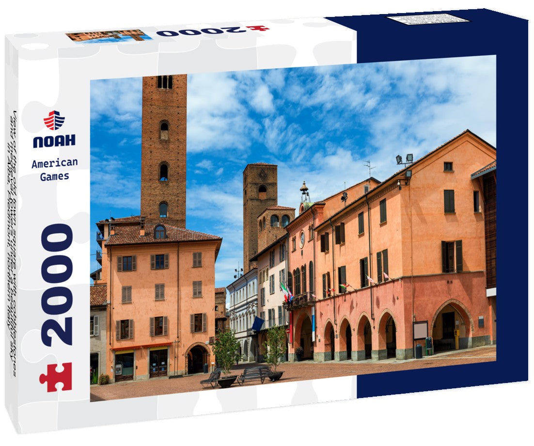 the old town square with cobblestones and medieval towers under a beautiful sky in Alba, Piedmont, northern Italy 2000pc Puzzle