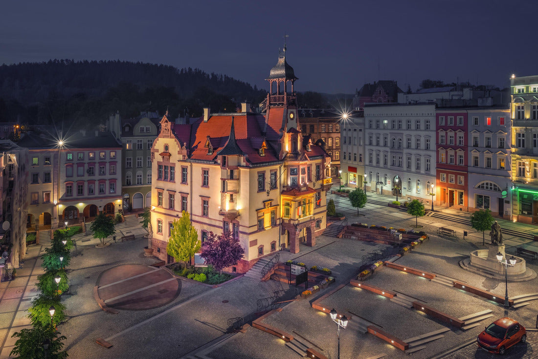 Nowa Ruda, Poland. Aerial view of the town hall and market square (Rynek) at dusk 2000pc Puzzle