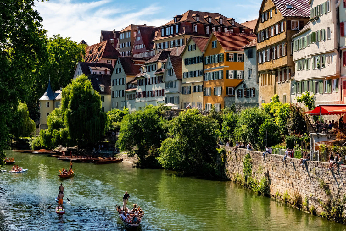 Neckerfront in Tübingen is a traditional university town in Baden-Württemberg on a sunny summer's day with colorful facades, churches (Stiftskirche) and punts (punting boats) on the river 2000pc Puzzle
