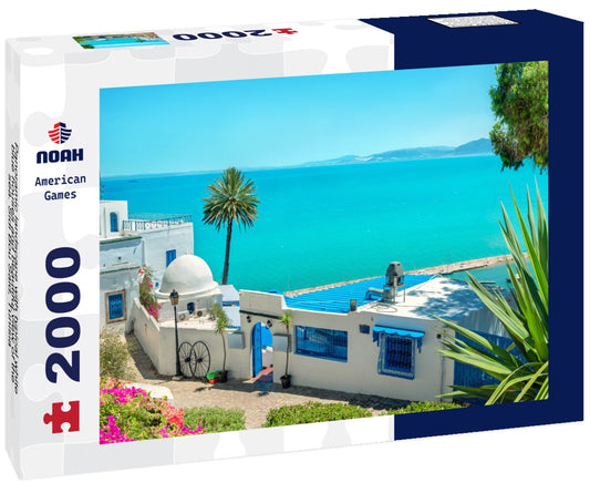 Noah Jigsaw Puzzle Panoramic landscape with typical white blue houses and beautiful view of the sea. Sidi Bou Said, Tunisia 2000 pieces