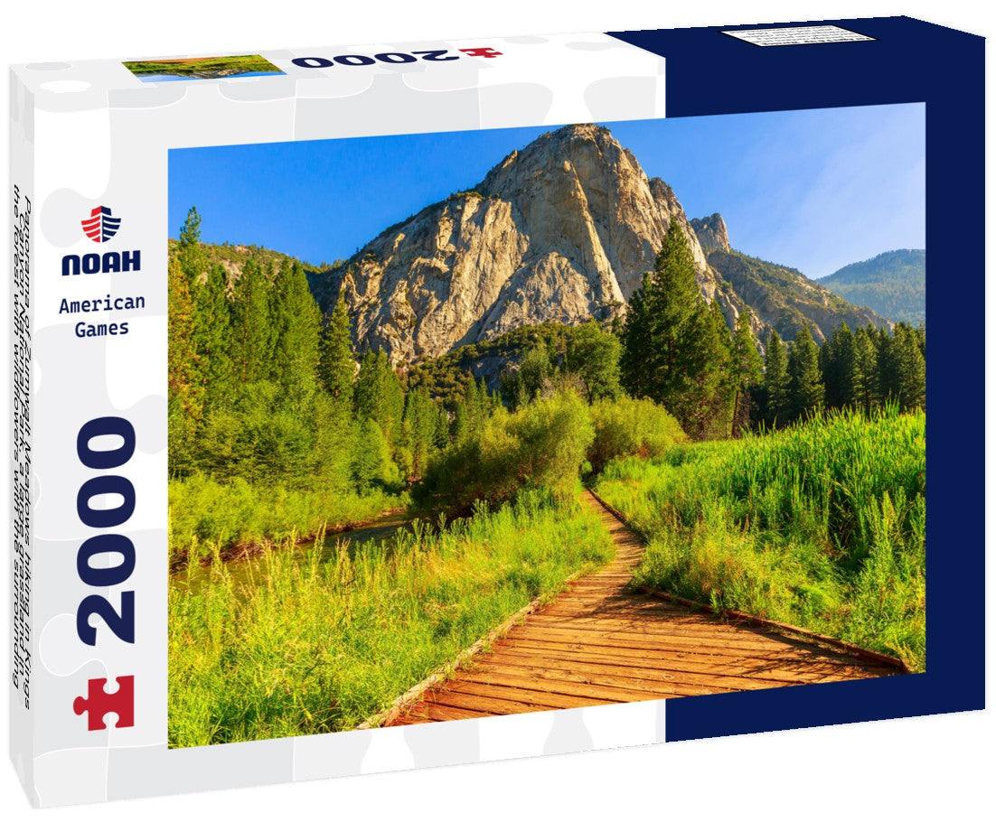 Noah Jigsaw Puzzle Panorama of Zumwalt Meadows hiking in Kings Canyon National Park, a large grassland in the forest with wildflowers with the surrounding towering cliffs of Kings Canyon 2000 pieces