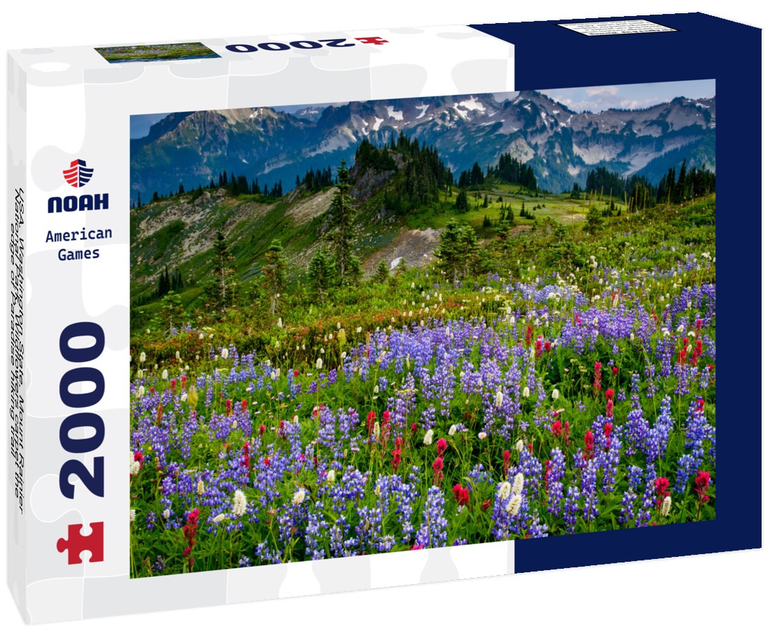 Noah Jigsaw Puzzle USA, Washington State, Mount Rainier National Park. Wildflowers carpet the edge of Paradise hiking trail 2000 pieces