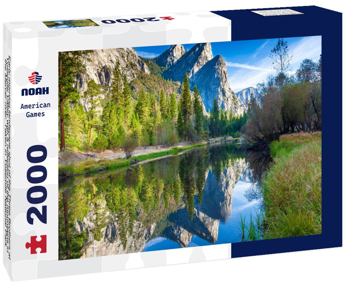 Early morning landscape shot of the Three Brothers at Yosemite Valley with a reflection of the mountains in the Mercer river. Taken in Yosemite National Park 2000pc Puzzle