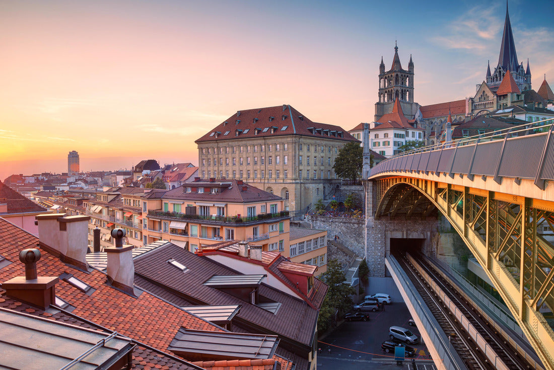 City of Lausanne. Cityscape of downtown Lausanne, Switzerland at beautiful autumn sunset 2000pc Puzzle