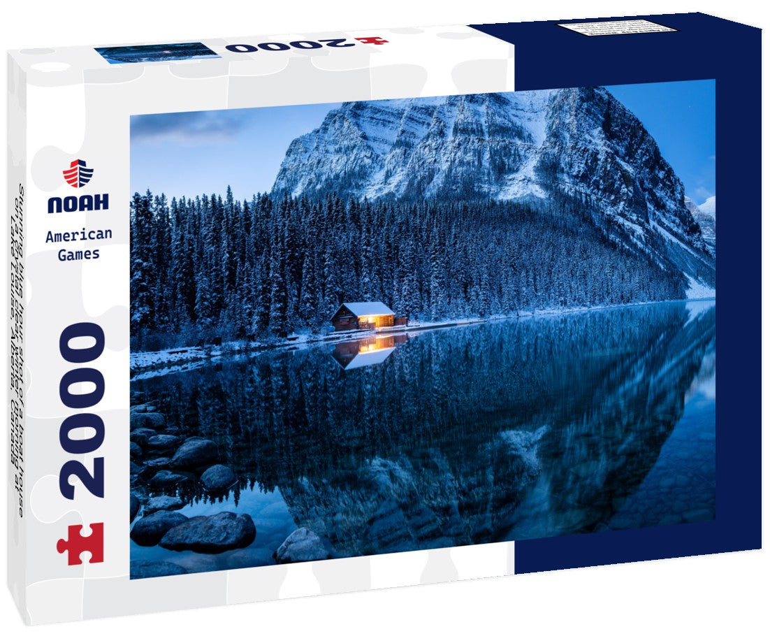 Stunning blue hour shot of a boat house on a crystal clear winter morning at Lake Louise, Alberta, Canada 2000pc Puzzle