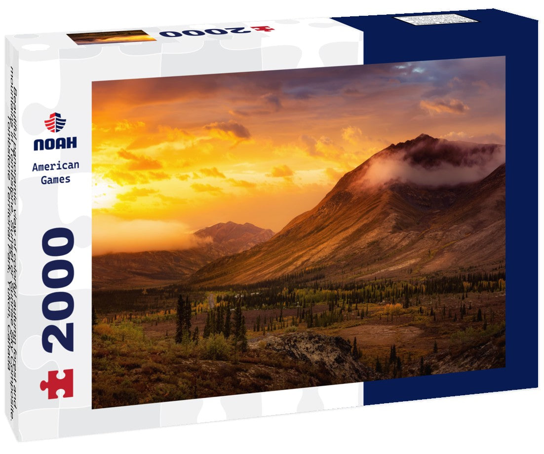 Beautiful colorful autumn forest and mountains in Tombstone. Sunset or Sunrise Sky Composite. Tombstone Territorial Park, Yukon, Canada 2000pc Puzzle