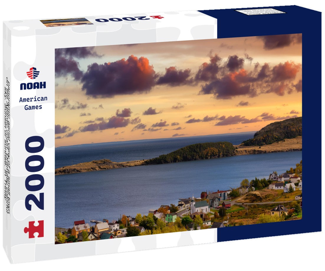 Noah Jigsaw Puzzle panoramic aerial view of a small town on the Atlantic coast. Dramatic colorful sky. Sunset or sunrise. In Trinity, Newfoundland and Labrador, Canada 2000 pieces