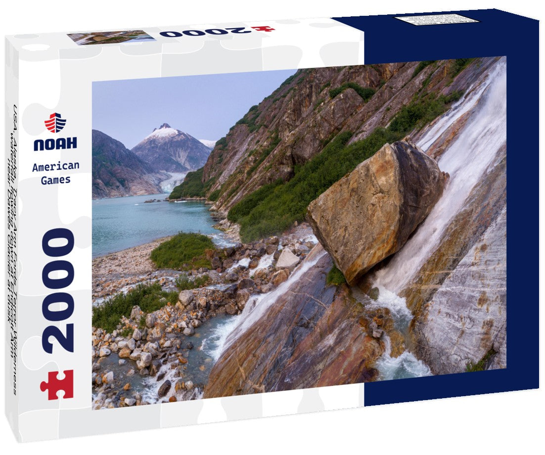 USA, Alaska, Tracy Arm Fords Terror Wilderness, waterfall flowing down at Endicott Arm near Dawes Glacier at dusk 2000pc Puzzle