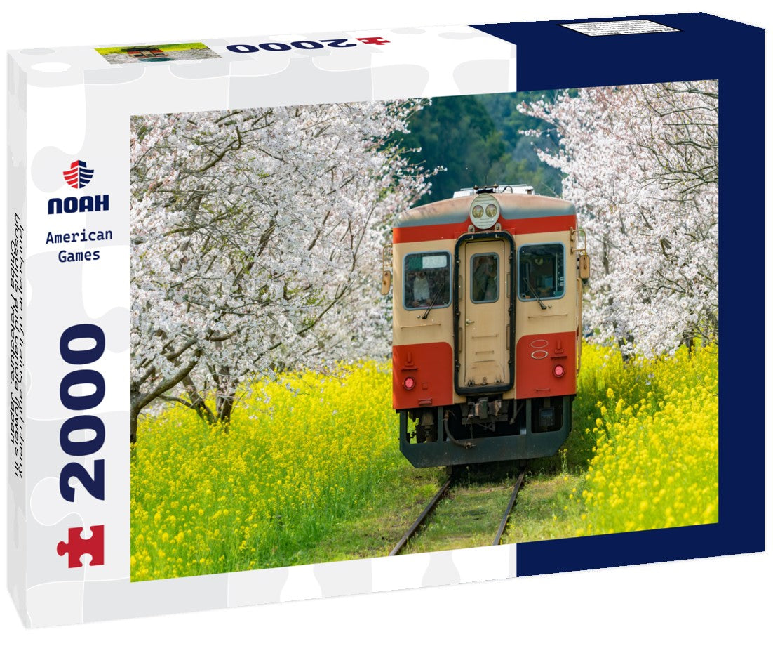 landscape of trains and cherry blossoms and canola flowers in Chiba Prefecture, Japan 2000pc Puzzle