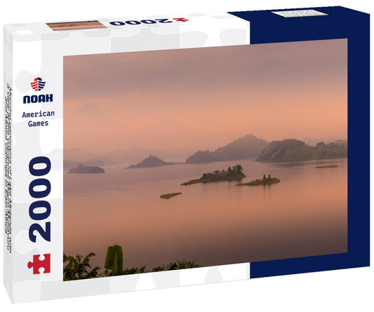 Noah Jigsaw Puzzle Morning panorama of Lake Mutanda with a view of the volcanoes Mount Muhavuru and Mount Gahinga in East Africa, along the border of Rwanda and Uganda 2000 pieces