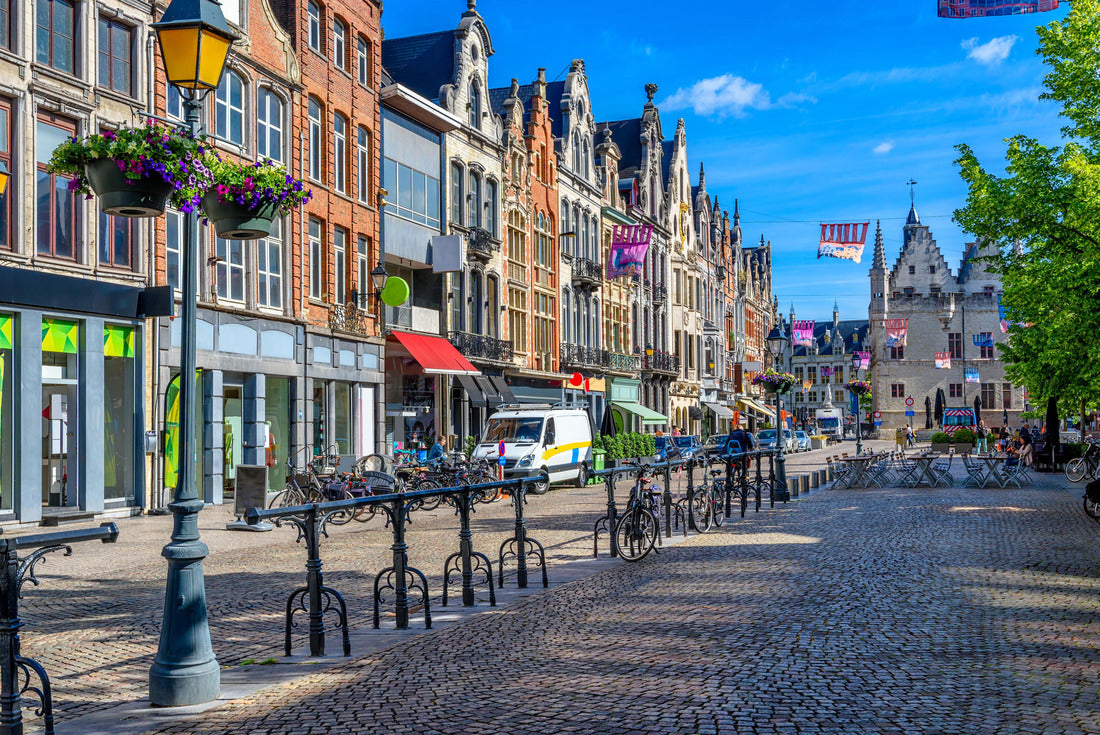 Old street with tables of café in Mechelen, Belgium. Mechelen is a city and municipality in the province of Antwerp, Flanders, Belgium 2000pc Puzzle