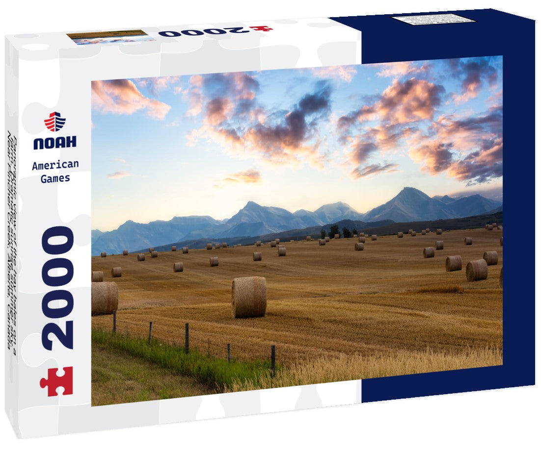 the hay bales on a farm. Dramatic sunrise summer sky. Near Pincher Creek, Alberta, Canada 2000pc Puzzle