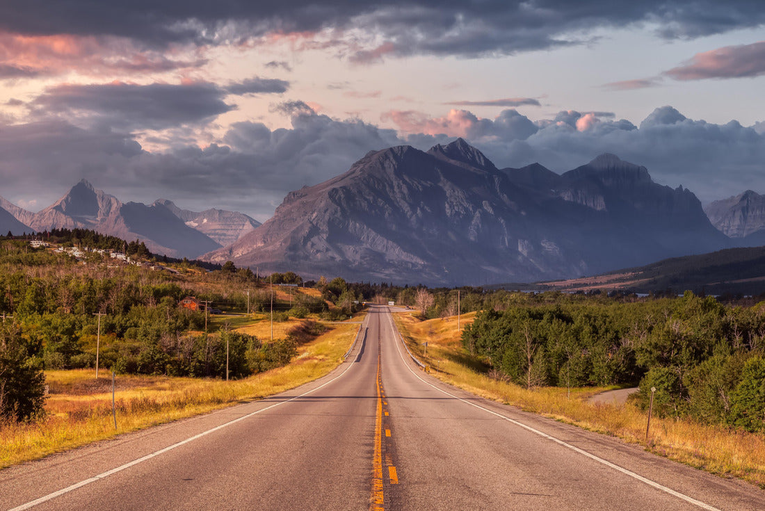 Beautiful View of Scenic Highway with American Rocky Mountain Landscape in the background. Colorful Summer Sunrise Sky. Taken in St Mary, Montana, United States 2000pc Puzzle