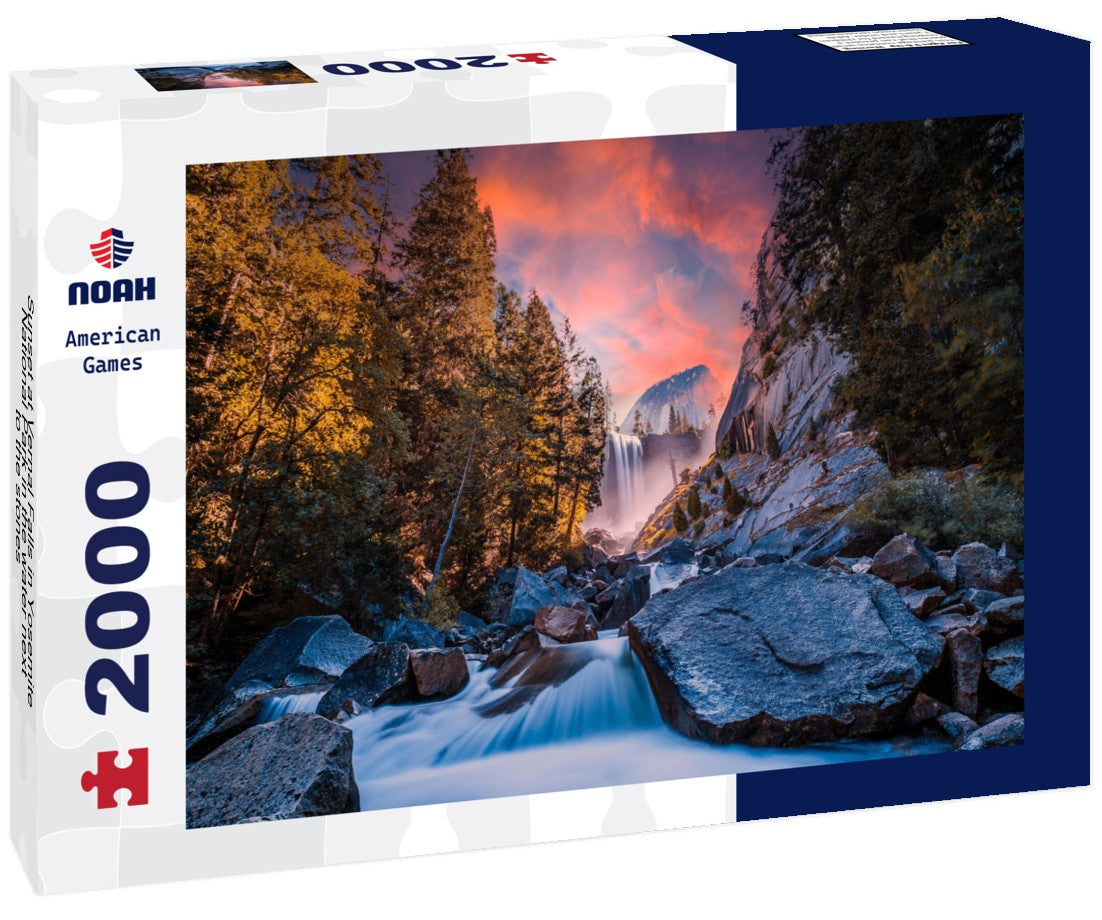 Noah Jigsaw Puzzle Sunset at Vernal Falls in Yosemite National Park in the water next to the stones 2000 pieces