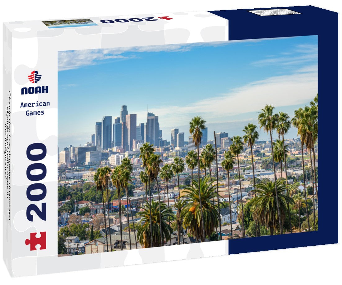 Cloudy day Los Angeles downtown skyline and palm trees in the foreground 2000pc Puzzle