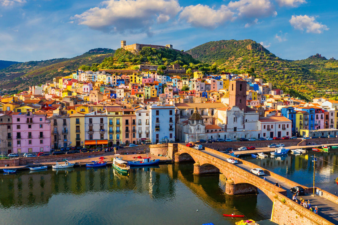 Aerial view of the beautiful village of Bosa with colorful houses and a medieval castle. Bosa is located in northwestern Sardinia, Italy. Aerial view of the colorful houses in Bosa village, Sardegna 2000pc Puzzle