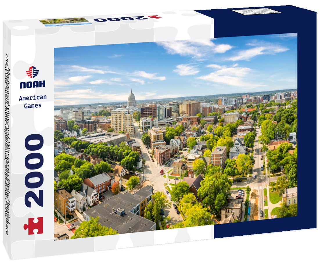 Madison skyline and Wisconsin State Capitol. The Wisconsin State Capitol, houses both chambers of the Wisconsin legislature, Supreme Court and the Office of the Governor 2000pc Puzzle