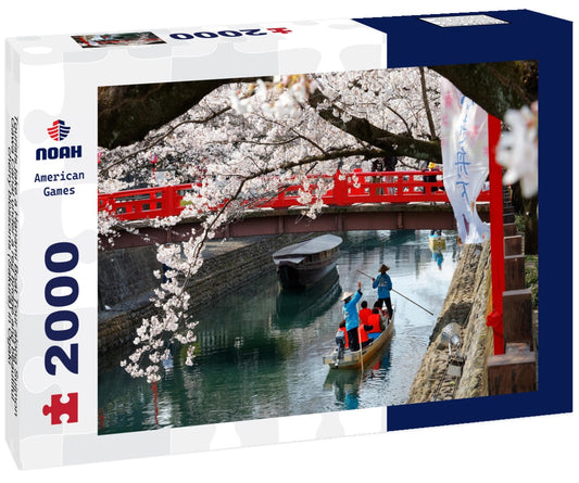 Noah Jigsaw Puzzle Tourists take a Hanami Boat Tour along Suimon-Gawa Canal under a red bridge and beautiful cherry blossoms (Sakura) in Ogaki 2000 pieces