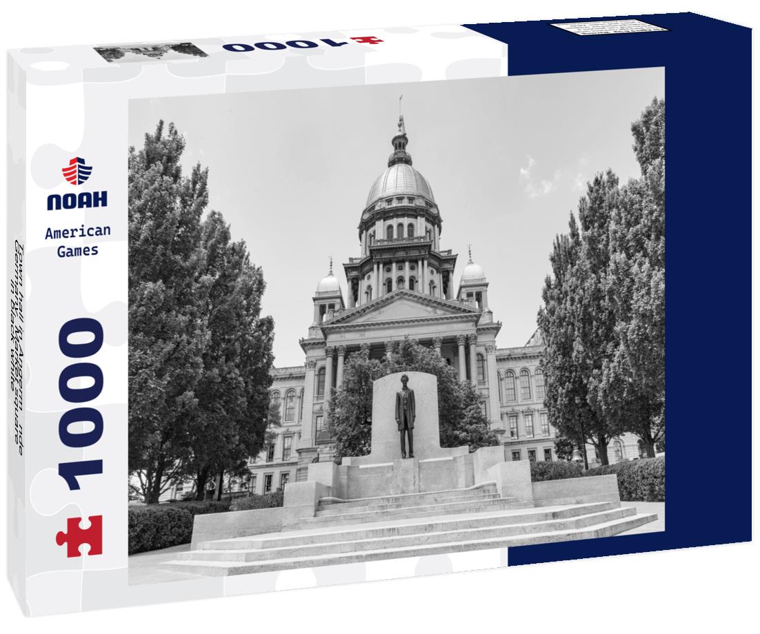 Noah Jigsaw Puzzle Town hall in Angermünde, Germany. Market square in black white 1000 pieces