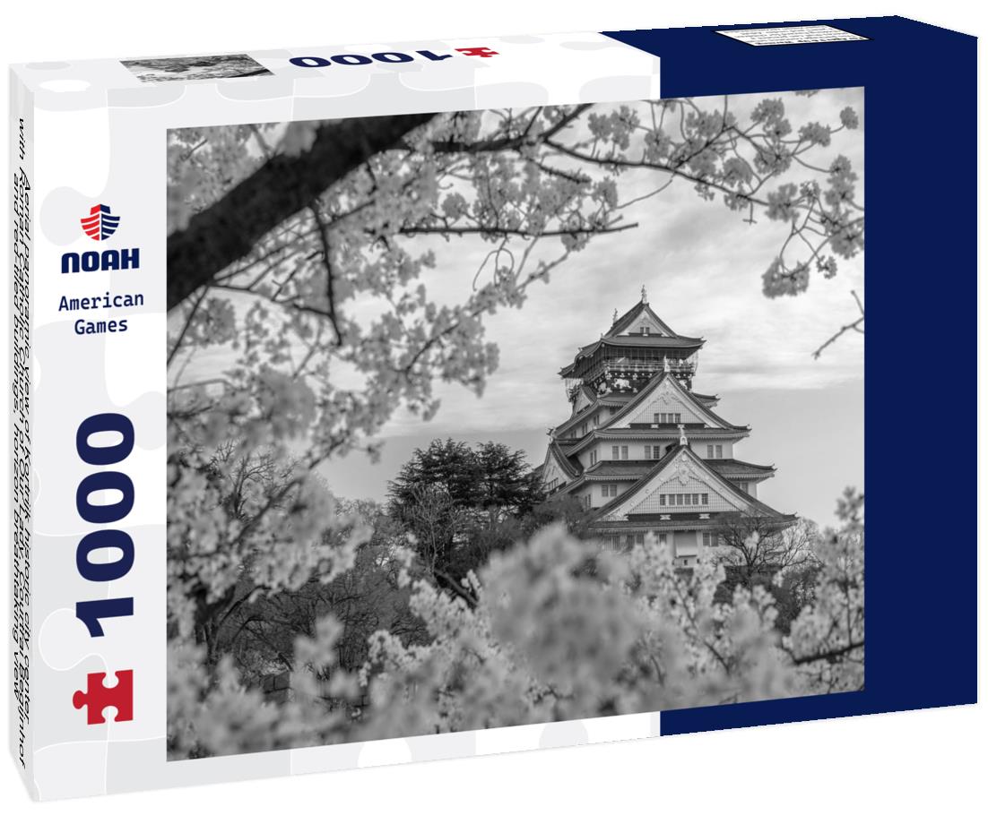 Noah Jigsaw Puzzle Aerial panoramic view of Kortrijk historic city center with Roman Catholic Church of Our Lady, Courtrai Begijnhof and red-tiled buildings, horizon breathtaking view, West Flanders province, Belgium in black white 1000 pieces