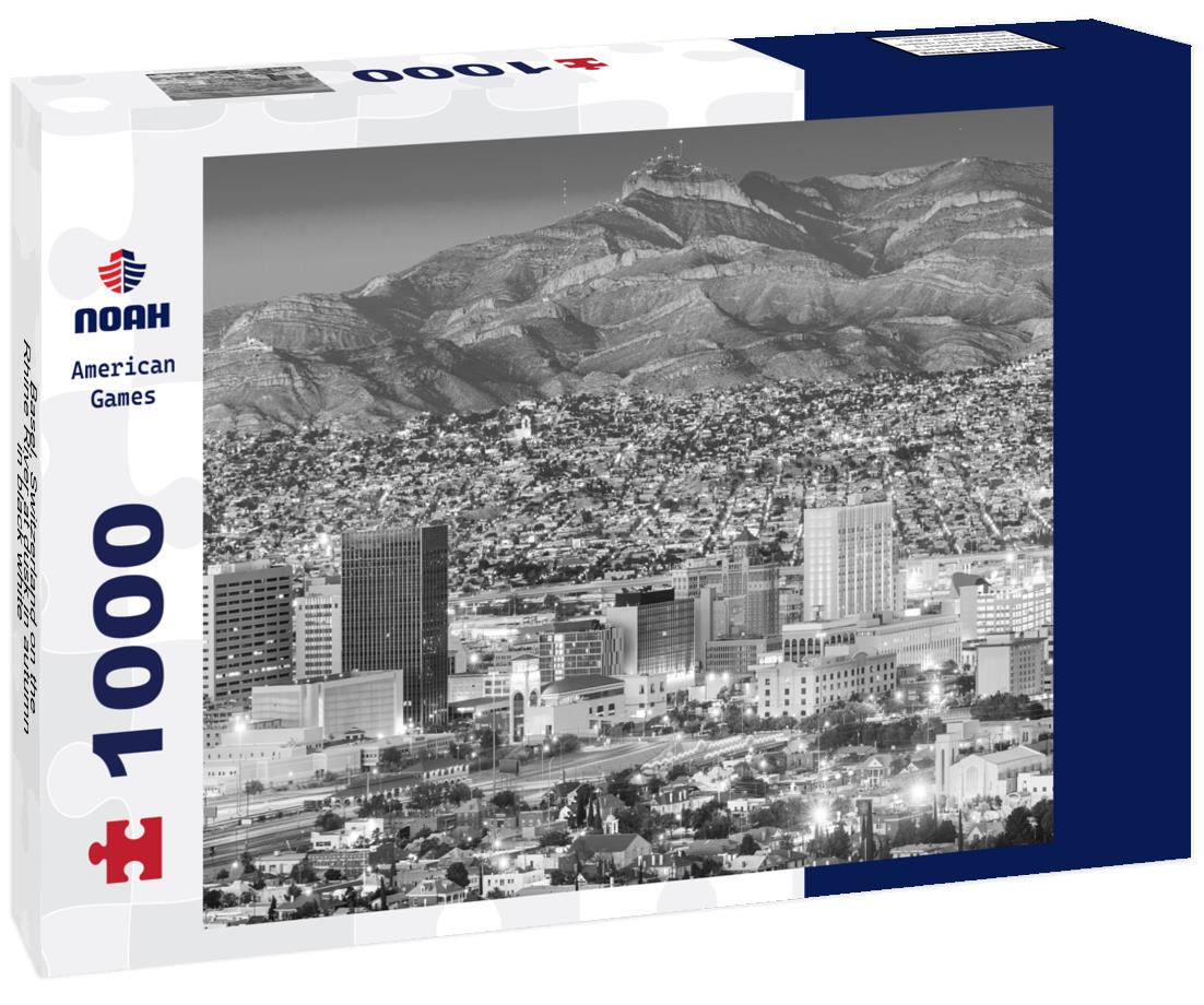 Noah Jigsaw Puzzle Basel, Switzerland on the Rhine River at dusk in autumn in black white 1000 pieces