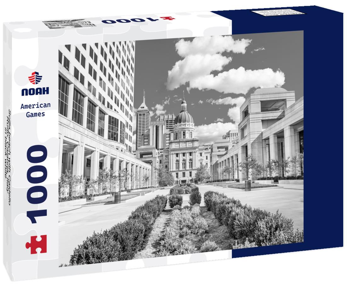 Noah Jigsaw Puzzle Scilla beach with Castello Ruffo, Calabria, Italy in black white 1000 pieces