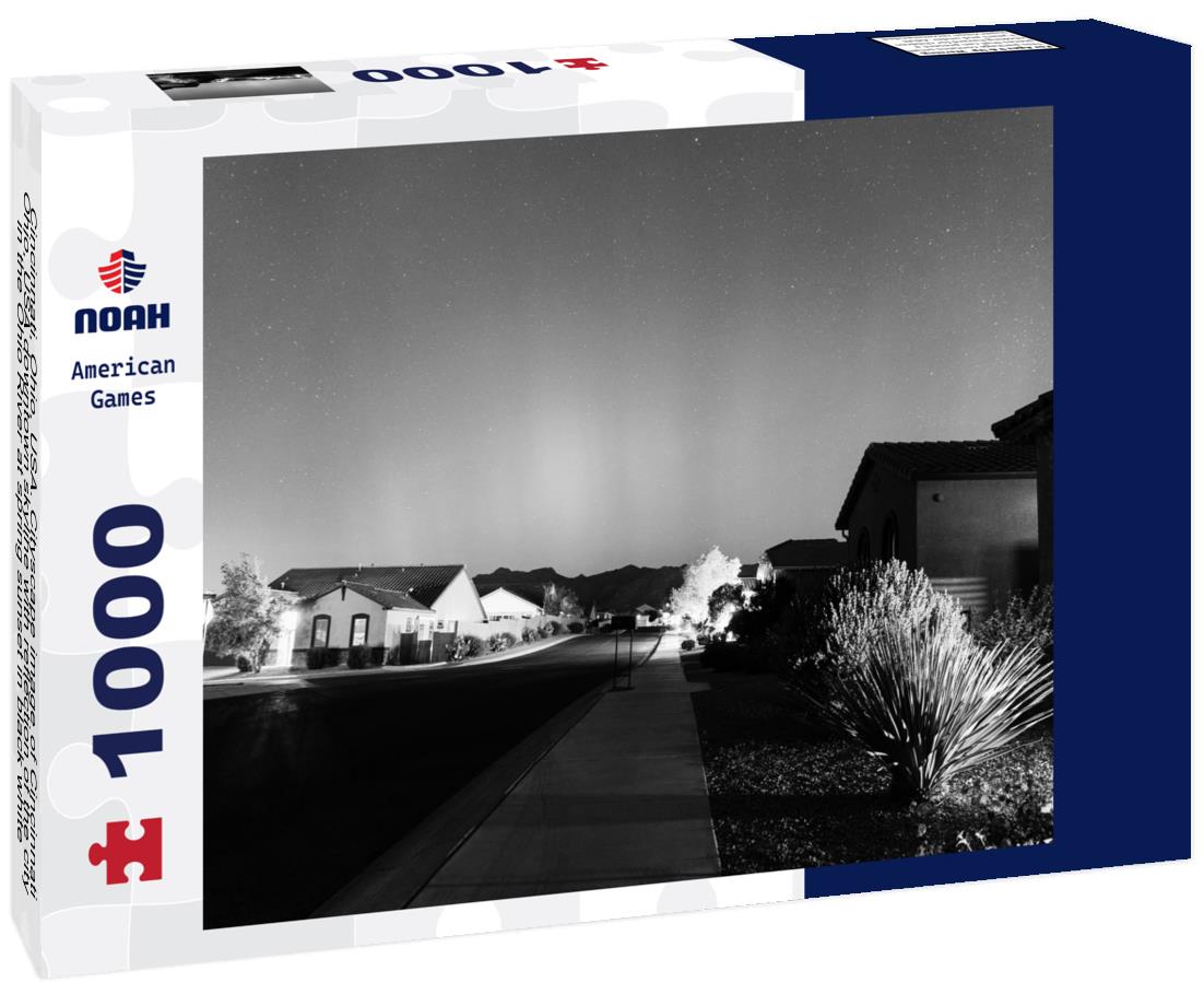 Noah Jigsaw Puzzle Cincinnati, Ohio, USA. Cityscape image of Cincinnati, Ohio, USA downtown skyline with reflection of the city in the Ohio River at spring sunset in black white 1000 pieces