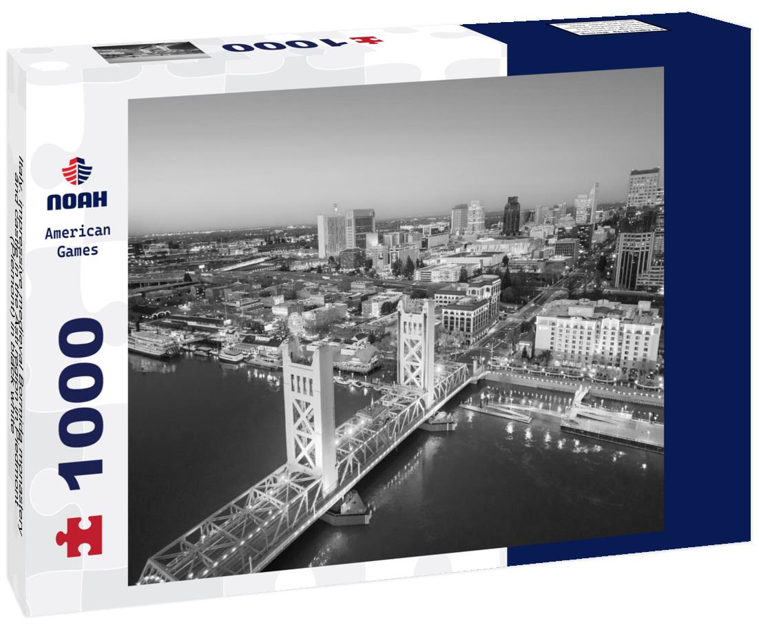 Noah Jigsaw Puzzle Italy. impressive medieval Bormida monastery and castle in the Asti region in Piedmont (Piemont) in black white 1000 pieces