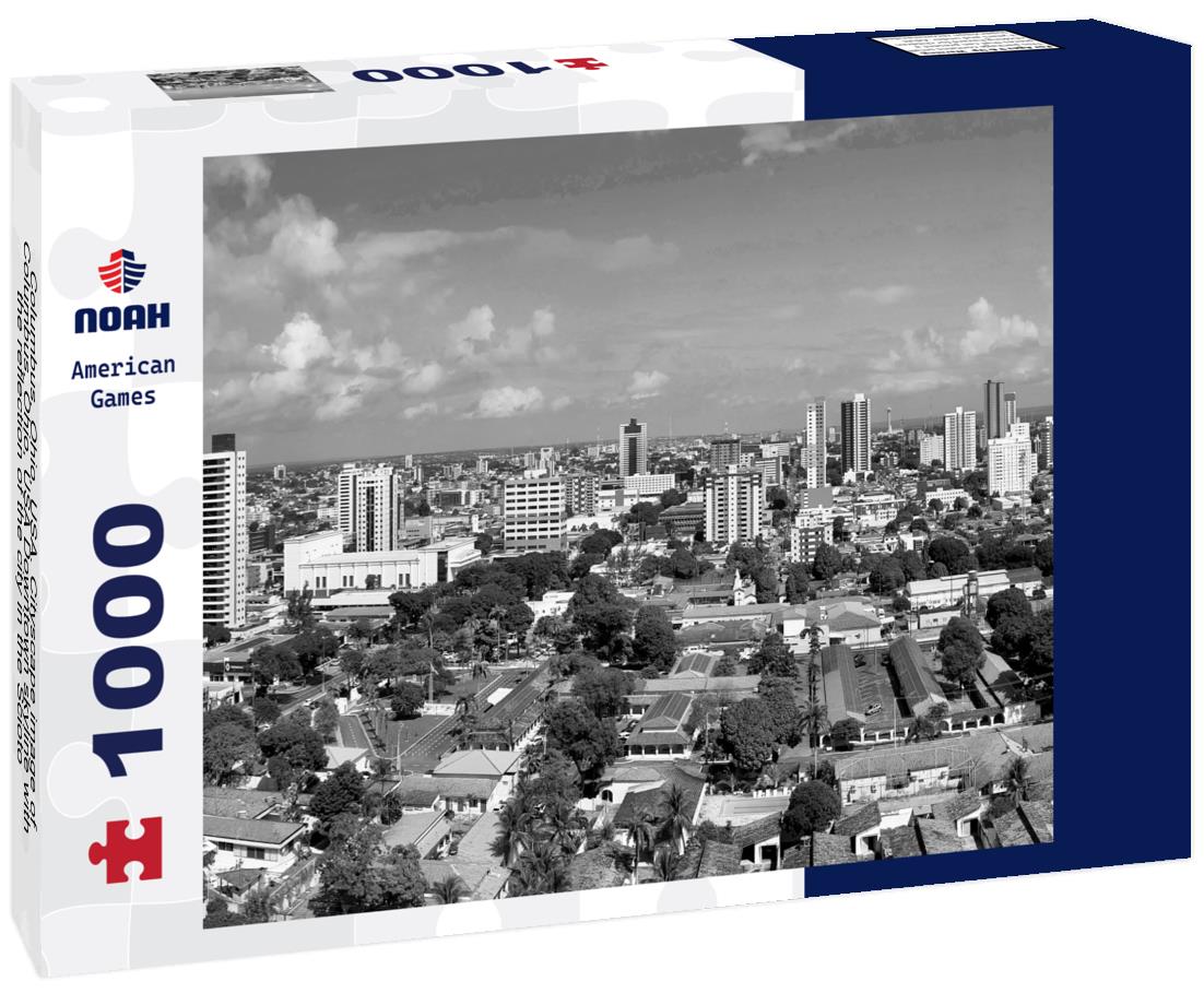 Noah Jigsaw Puzzle Columbus, Ohio, USA. Cityscape image of Columbus, Ohio, USA Downtown skyline with the reflection of the city in the Scioto River at springtime in black white 1000 pieces