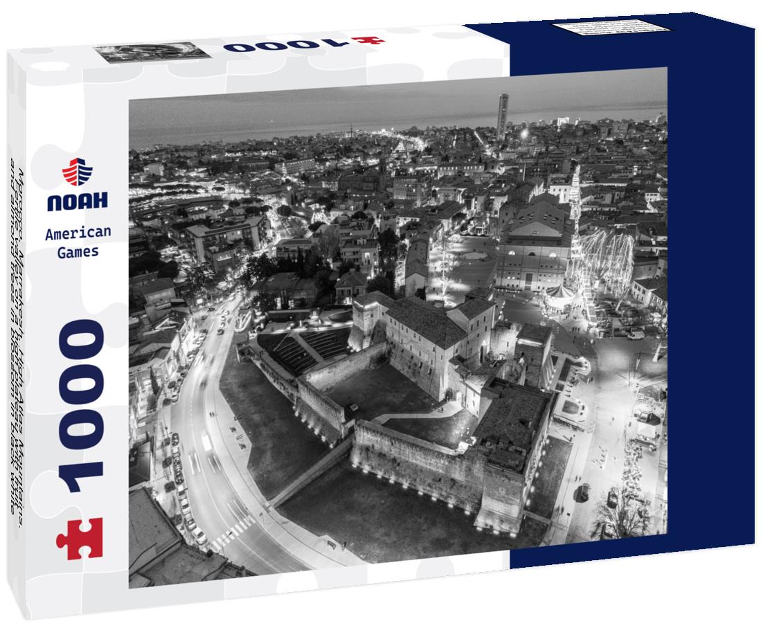 Noah Jigsaw Puzzle Morocco, Marrakesh, High Atlas Mountains. Fertile valley on a high plateau with fruit and almond trees in blossom in black white 1000 pieces