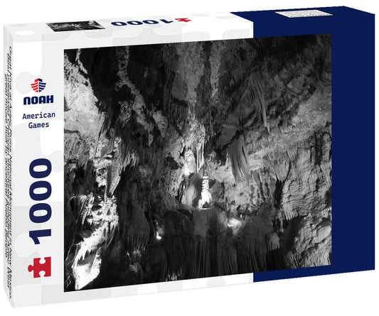 Noah Jigsaw Puzzle Great Kiva at Aztec Ruins National Monument in New Mexico. Best preserved Chacoan structures including Aztec West great house built by ancestral Pueblo people. Reconstructed kiva, religious site in black white 1000 pieces