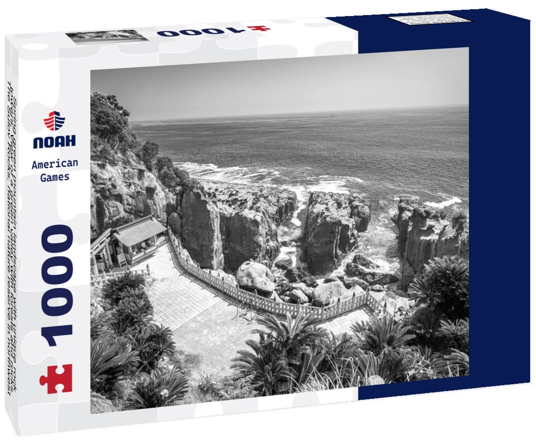 Noah Jigsaw Puzzle Spring green mountain landscape with unique rock towers. View of a green valley with forests and rocks. The Sulov Rocks, national nature reserve in northwest of Slovakia, Europe in black white 1000 pieces