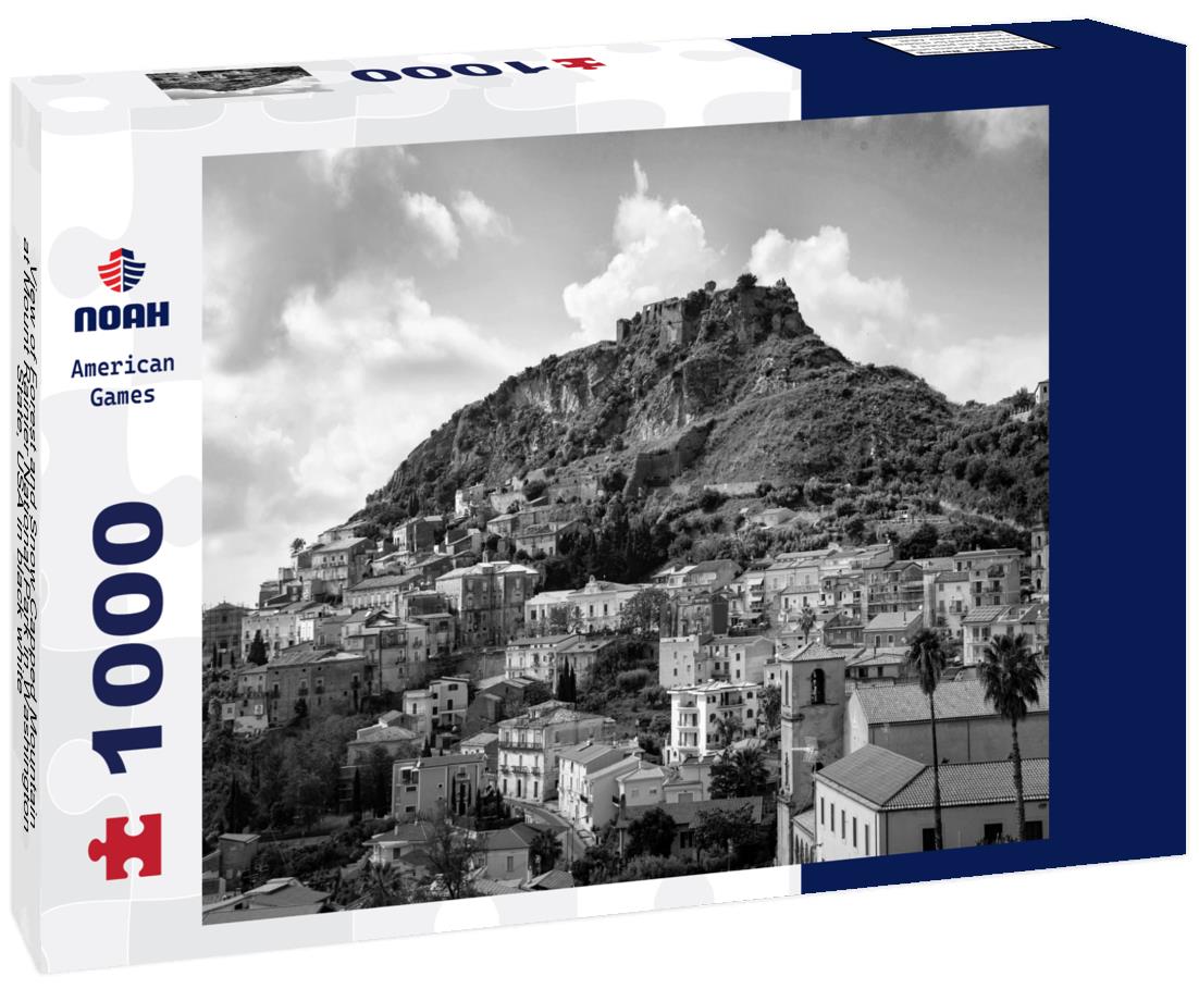 Noah Jigsaw Puzzle View of Forest and Snow Capped Mountain at Mount Rainier National Park in Washington State, USA in black white 1000 pieces