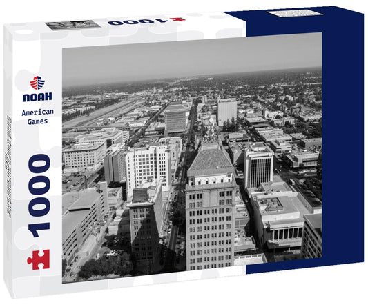 Noah Jigsaw Puzzle Sand dunes surround the oasis with palm tree and lake - Sahara, Morocco in black white 1000 pieces