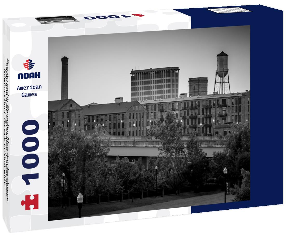 Noah Jigsaw Puzzle Scenic road in Canadian Mountain Landscape Valley with river. Fall season. Corner Brook, Newfoundland, Canada in black white 1000 pieces