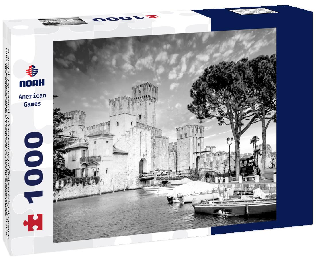Noah Jigsaw Puzzle a scenic panoramic observation of Belgrade's cityscape, with its picturesque houses and historic churches lining the banks of the Danube River in black white 1000 pieces