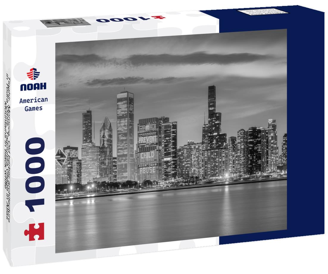 Noah Jigsaw Puzzle Tinghir, Morocco. Old berber architecture in Todra Oasis, Tagounsa village in Atlas Mountains in black white 1000 pieces