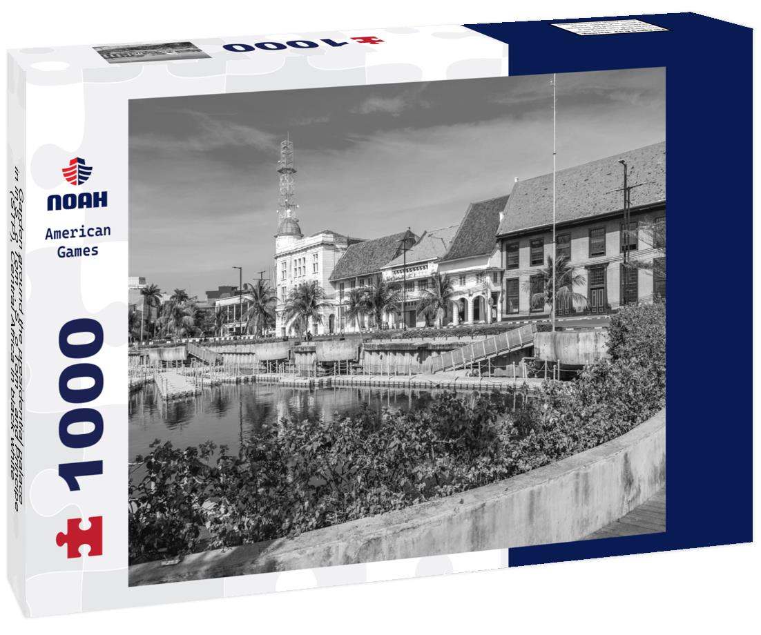 Noah Jigsaw Puzzle Garden around the presidential palace in in São Tomé, São Tomé and Principe (STP), Central Africa in black white 1000 pieces