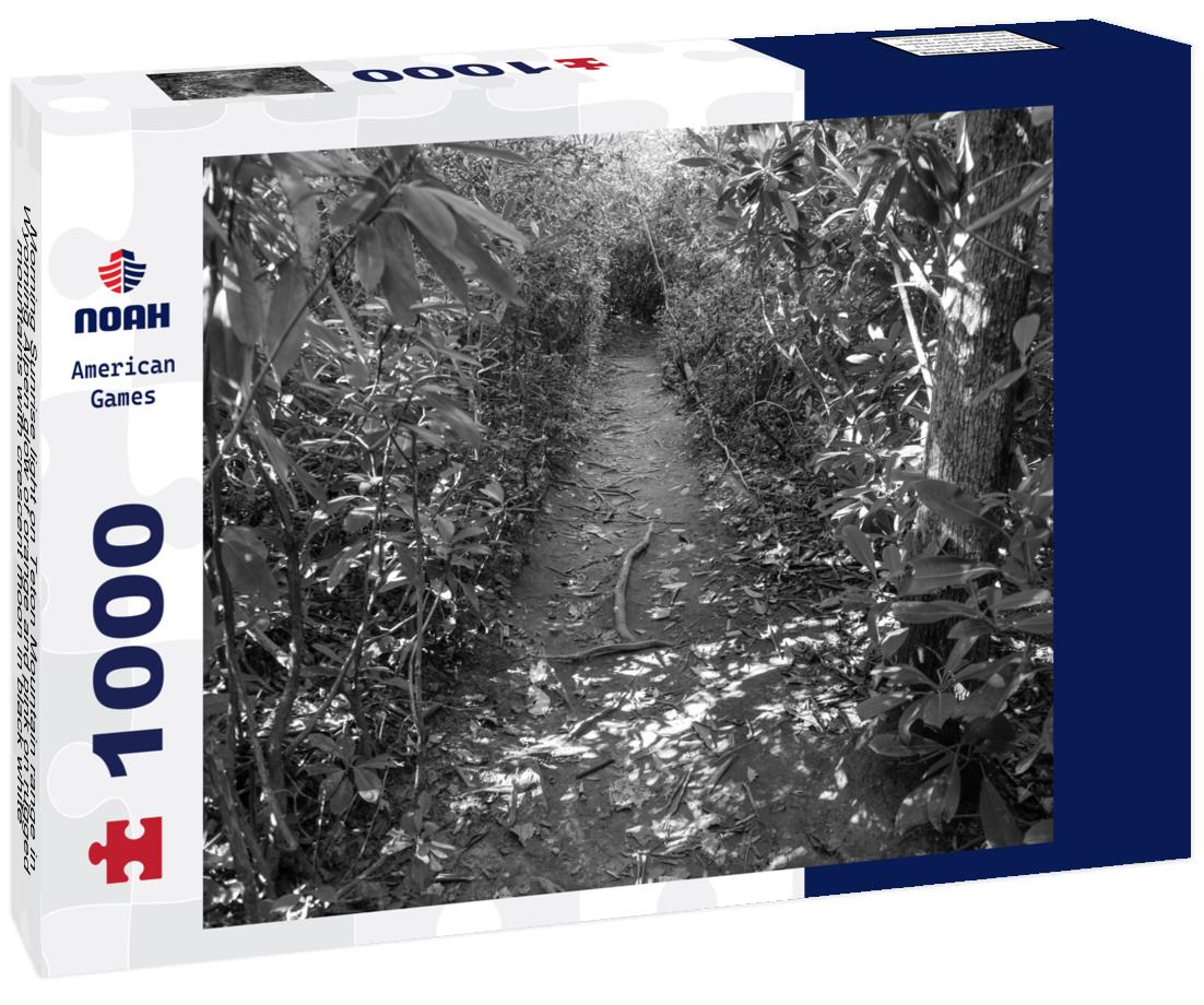 Noah Jigsaw Puzzle Morning Sunrise light on Teton Mountain range in Wyoming Alpen glow of orange and pink on rugged mountains with crescent moon in black white 1000 pieces